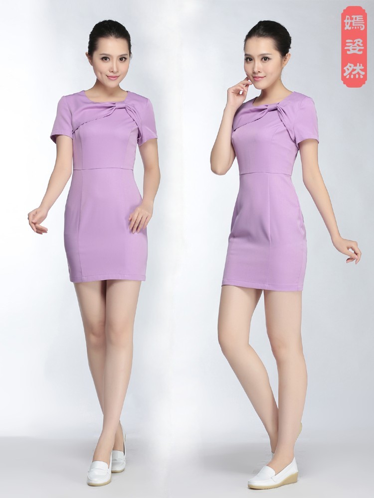 欧美夏季美容师工作服短袖美容院连衣裙职业装 s037